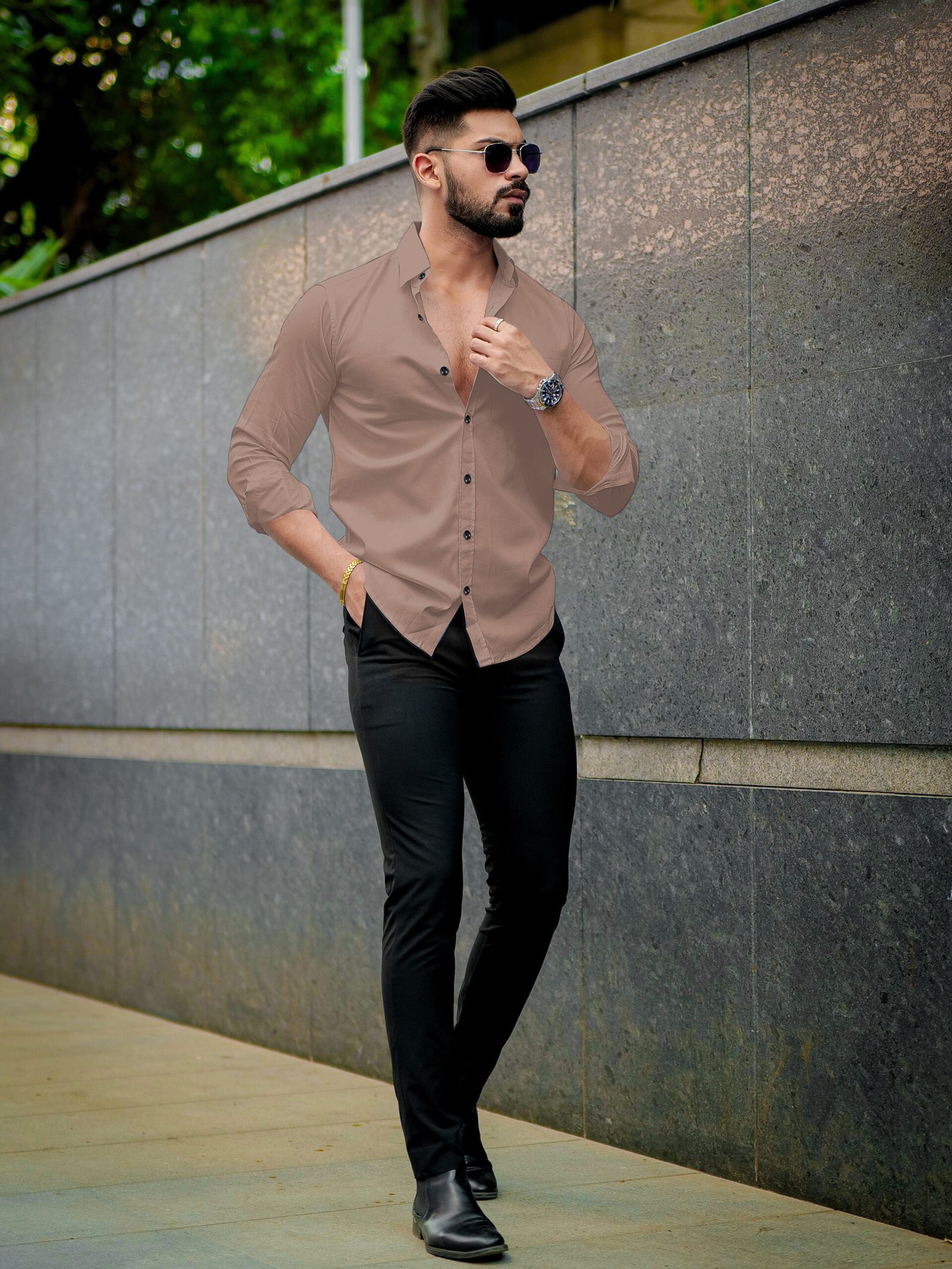 Men’s Solid Beige Cotton Shirt – Casual Slim Fit Full Sleeves - Image 5