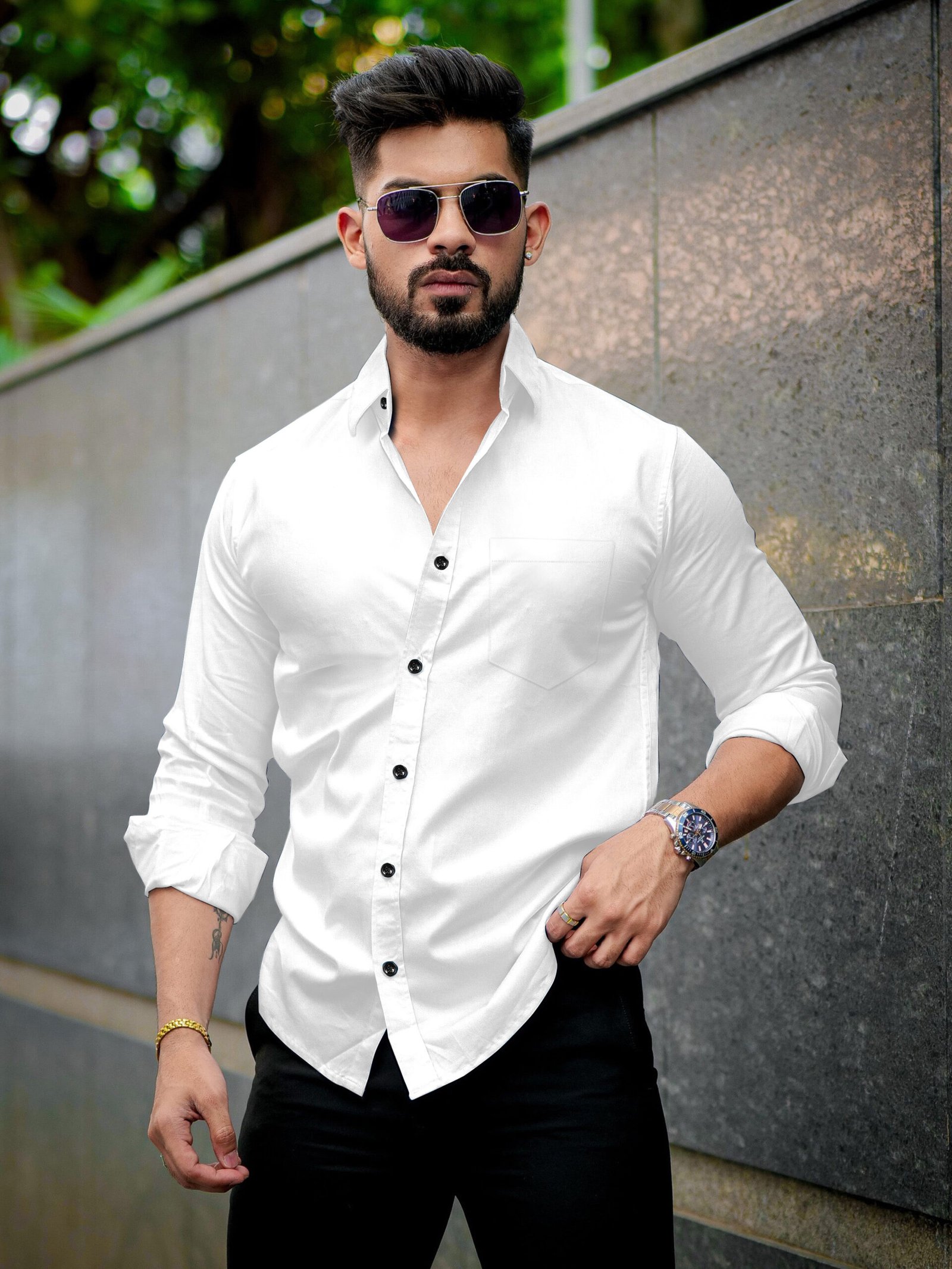 Men’s Solid White Cotton Shirt – Casual Slim Fit Full Sleeves - Image 6