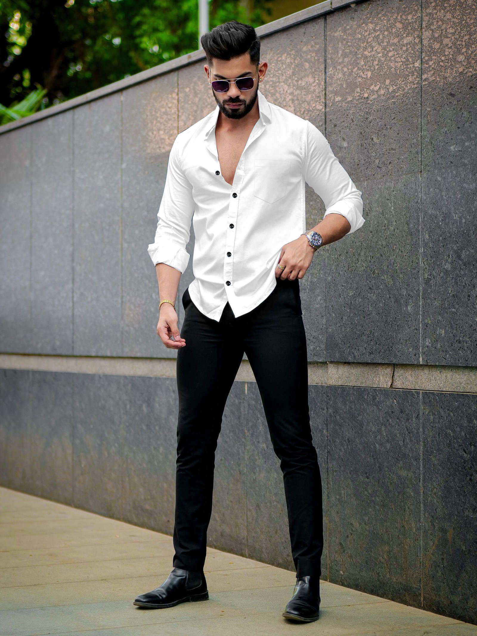 Men’s Solid White Cotton Shirt – Casual Slim Fit Full Sleeves