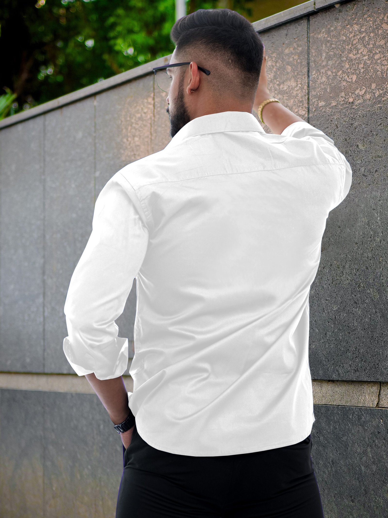 Men’s Solid White Cotton Shirt – Casual Slim Fit Full Sleeves - Image 2