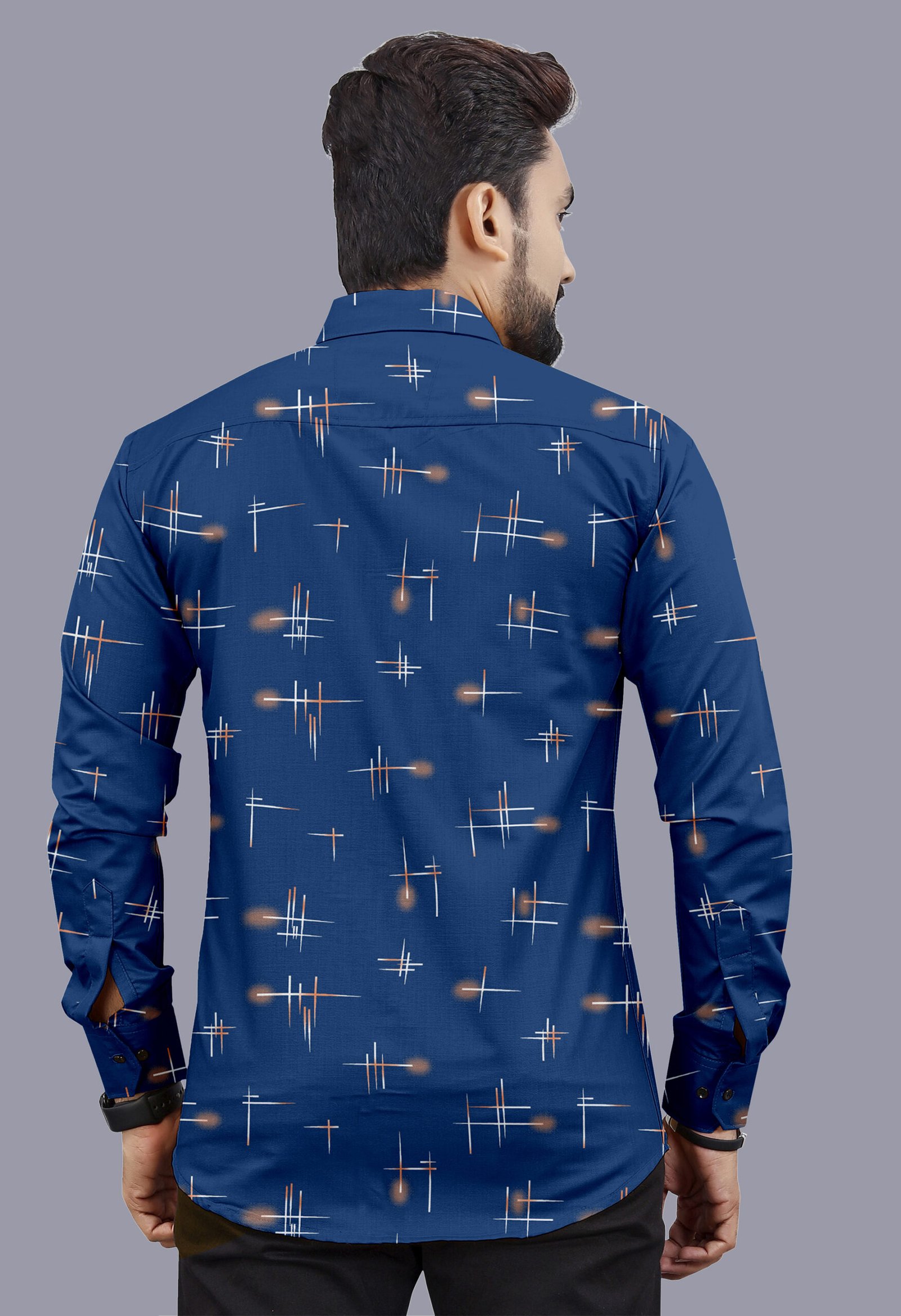 Midnight Blue Printed Casual Shirt for Men - Image 3