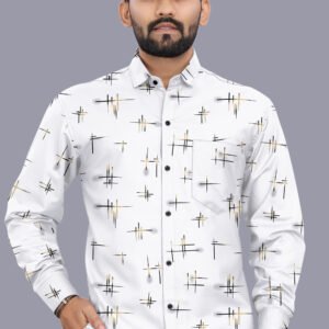White Printed Casual Shirt for Men