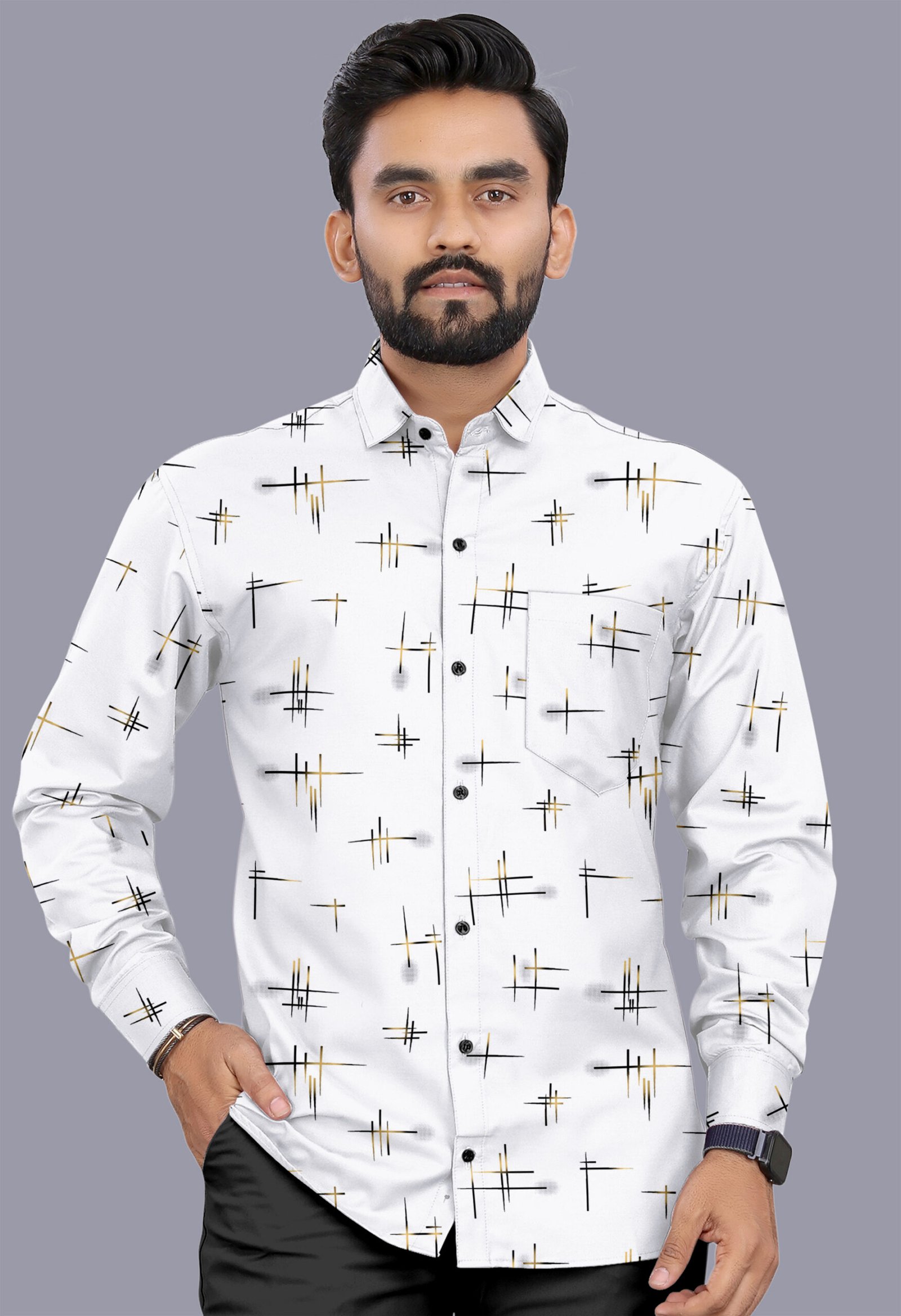 White Printed Casual Shirt for Men