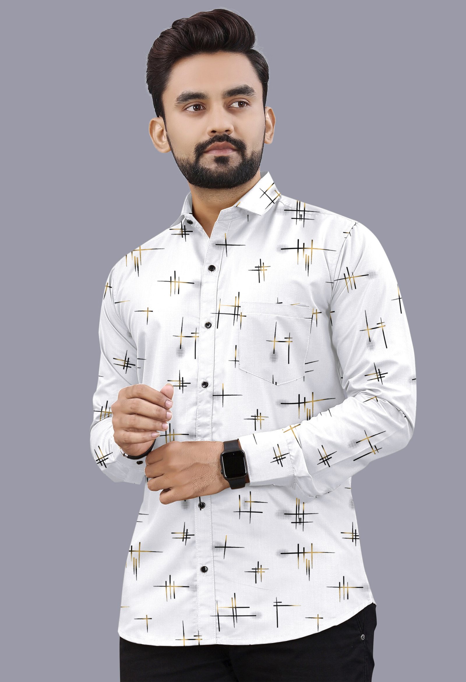 White Printed Casual Shirt for Men - Image 3