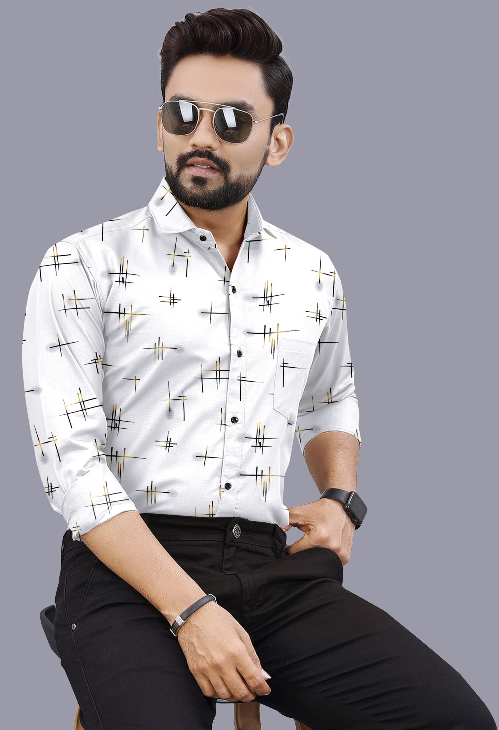 White Printed Casual Shirt for Men - Image 4