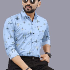 Sky Blue Printed Casual Shirt for Men