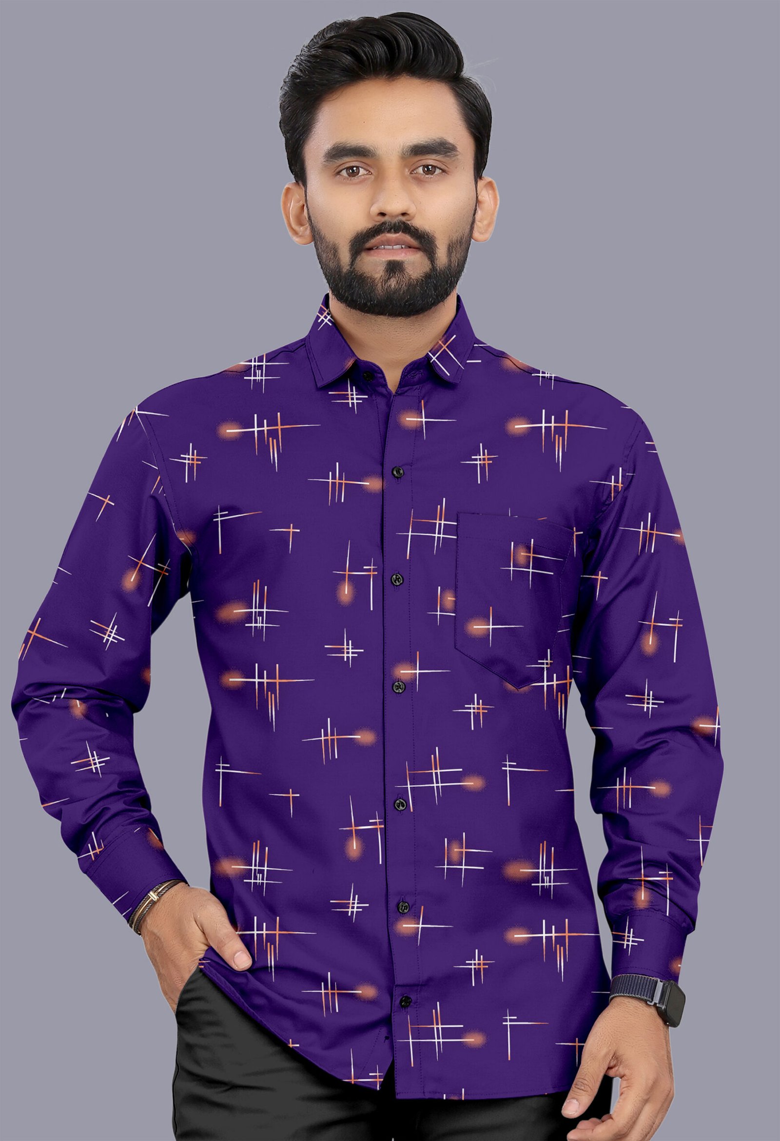 Royal Purple Printed Casual Shirt for Men