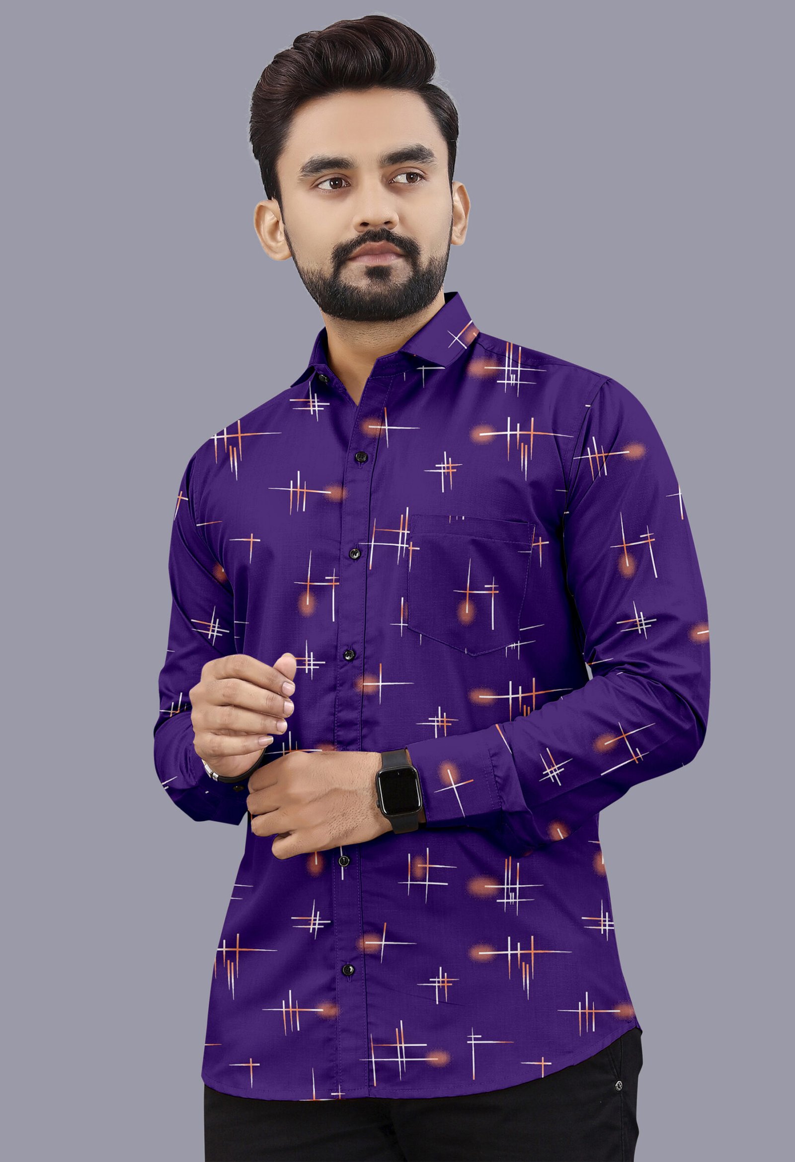 Royal Purple Printed Casual Shirt for Men - Image 3